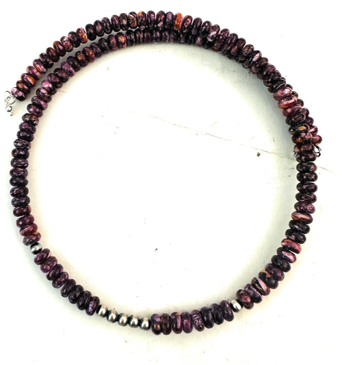 Navajo Purple Spiny & Sterling Silver Beaded Wrap Choker Necklace