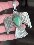 Kimari Somers Hand Stamped Sterling Silver & Kingman Turquoise Thunderbird Pendant 5