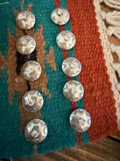 Handcrafted Vintage Old Pawn Sterling Silver and CZ Button Covers