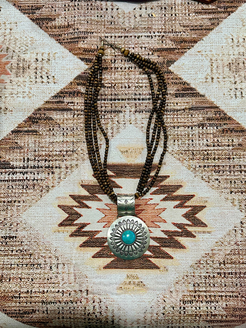 Silver-Plated Brass Sunflower Blue Accent Beaded Necklace