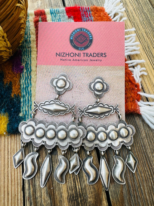 Handcrafted Old Pawn Sterling Silver Concho Dangle Earrings