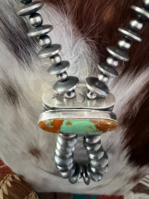 Handcrafted Turquoise & Sterling Silver Beaded Double Sided Jacla Necklace