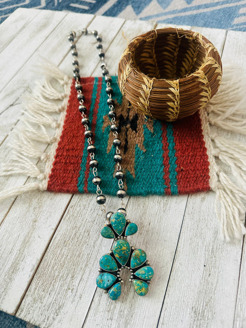 Navajo Sterling Silver & Sonoran Gold Turquoise Beaded Naja Necklace Signed