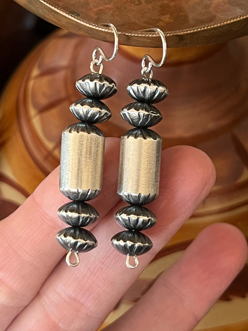 Navajo Pearl Sterling Handmade Bead Dangle Earrings by Tonisha Haley