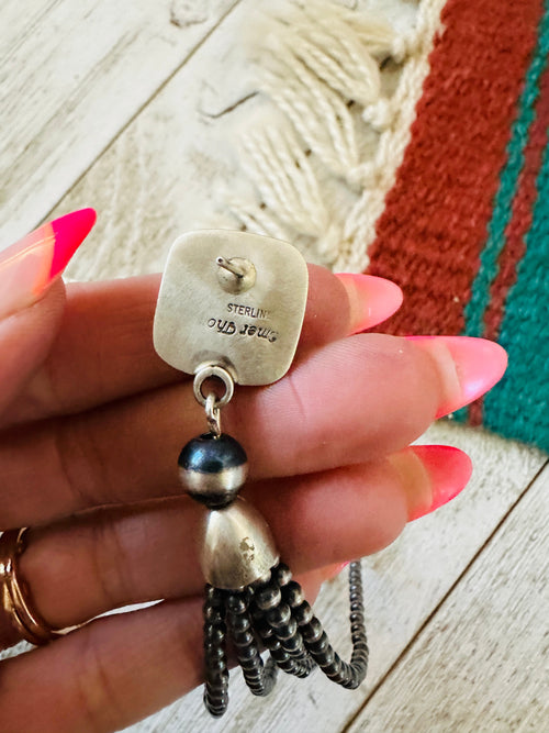 Navajo Purple Spiny & Sterling Silver Pearl Beaded Tassel Dangle Earrings by Emerson Thompson