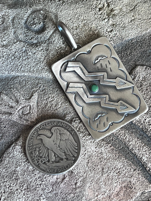 Hand Stamped Sterling Silver Fred Harvey Era Inspired Double Lightning Strike Tag Pendant by Kimari Somers