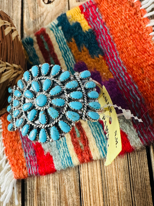 Handcrafted Old Pawn Sterling Silver & Turquoise Cluster Cuff Bracelet