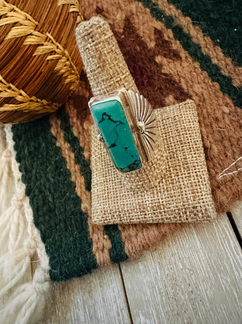 Old Pawn Handcrafted Turquoise & Sterling Silver Ring Size 9