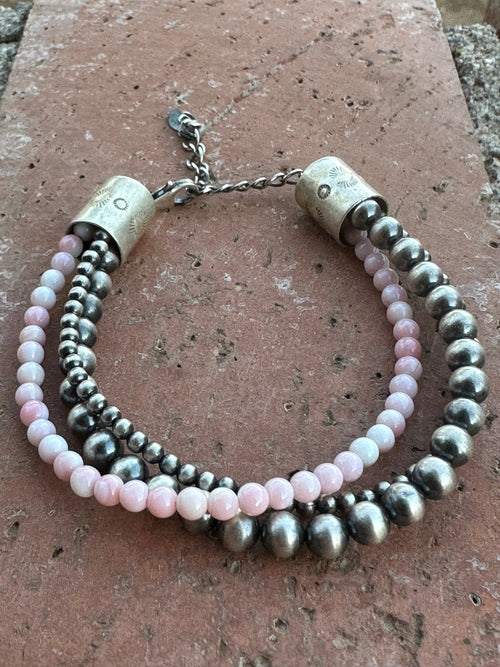 Handmade Sterling Silver and Pink Conch Beaded Bracelet