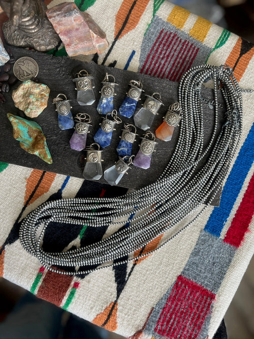 Sterling Silver Gem Collector 30” + 2” Beaded Necklace w/ Sodalite & Dandelion Pendant