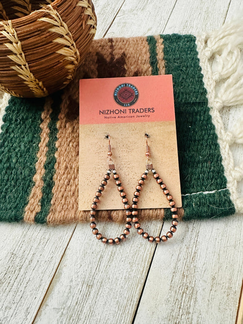 Navajo Copper Beaded Dangle Hoop Earrings