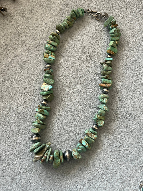 Navajo Turquoise & Sterling Silver Chunky Beaded Necklace 18”