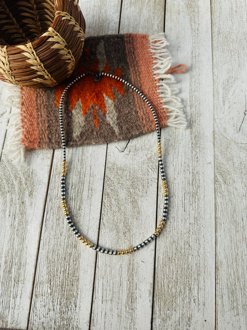 Navajo Sterling Silver & Gold Beaded Necklace