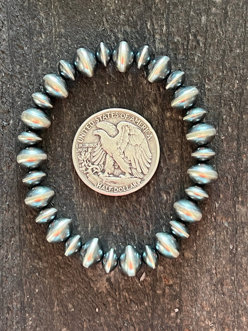 Vinita Cowboy Handcrafted Sterling Silver Stretch 6mm to 12.5mm Beaded Bracelet