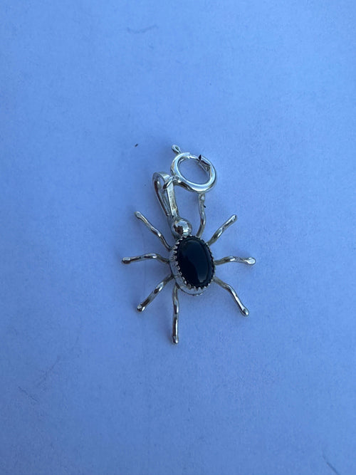 Navajo Crafted Sterling Silver and Onyx Spider Charm