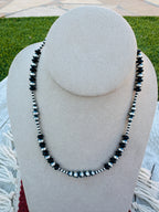 Sterling Silver Pearl & Onyx Beaded 16” Necklace