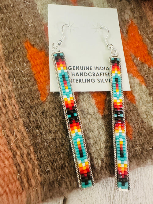 Navajo Handmade Multicolor Beaded Dangle Earrings