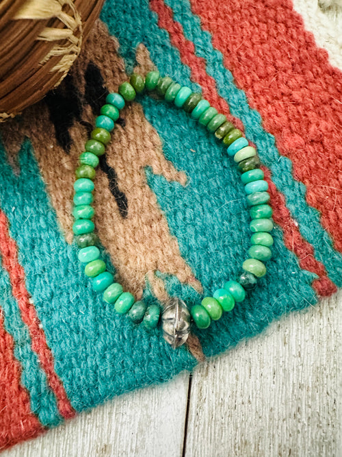 Handcrafted Turquoise & Sterling Silver Beaded Stretch Bracelet