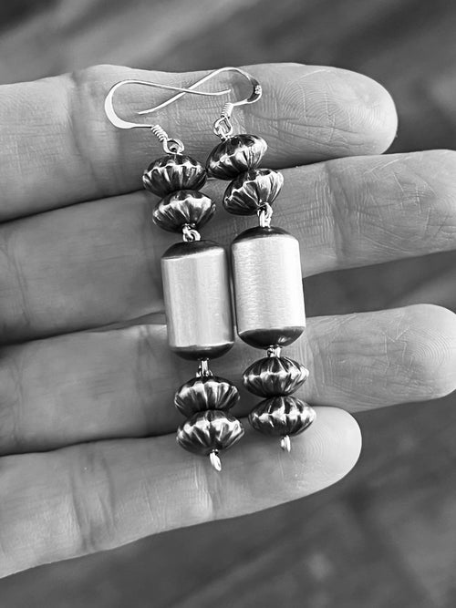Navajo Sterling Handmade Linked Bead Drop Earrings by Crystal Haley