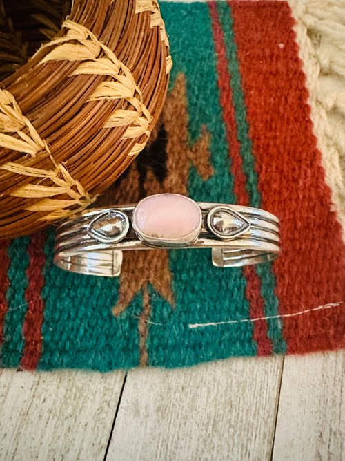 Navajo Queen Pink Conch Shell & Sterling Silver Cuff Bracelet