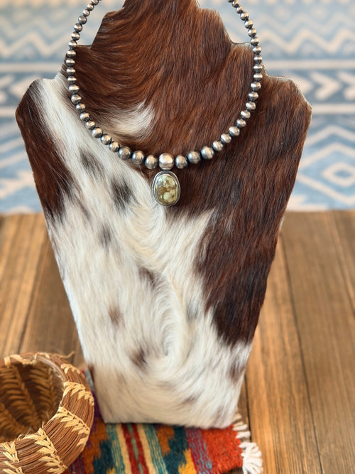 Handcrafted Turquoise & Sterling Silver Beaded Choker Necklace