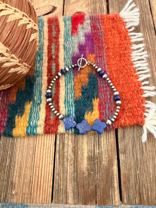 Handcrafted Lapis & Sterling Silver Beaded Bracelet