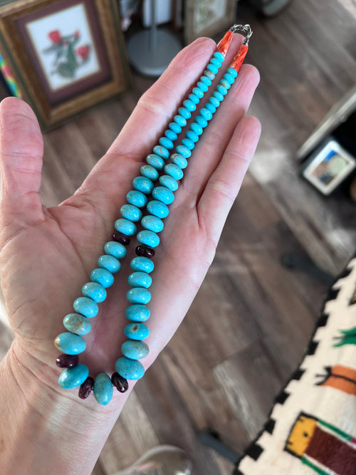 Estate Collection Graduated Number 8 Turquoise and Purple Spiny Oyster Beaded Rondelle Necklace, 16-5/8”