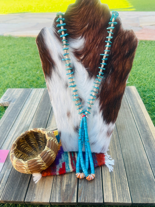 Old Pawn Handcrafted Heishi and Turquoise Beaded 30” Jacla Necklace