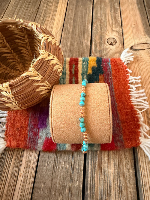 Handcrafted Turquoise & Copper Beaded Stretch Bracelet