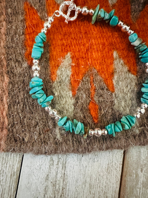 Navajo Sterling Silver Pearl & Turquoise Beaded Bracelet