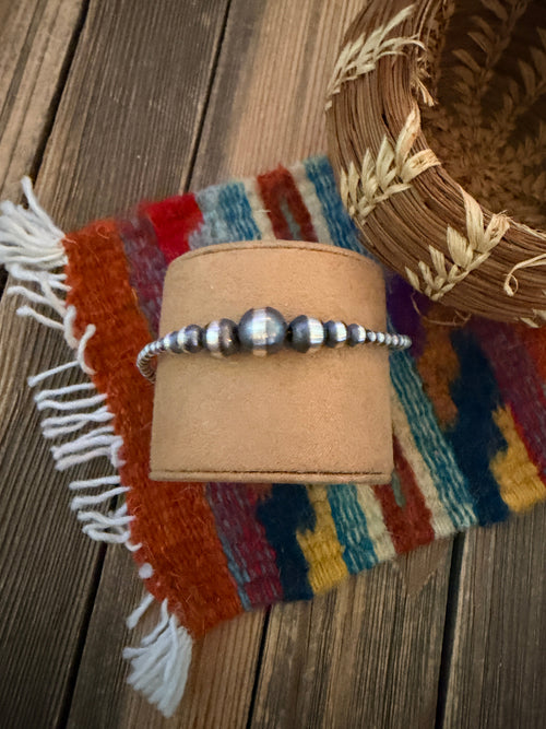 Handcrafted Sterling Silver Pearl Beaded Bracelet 8"
