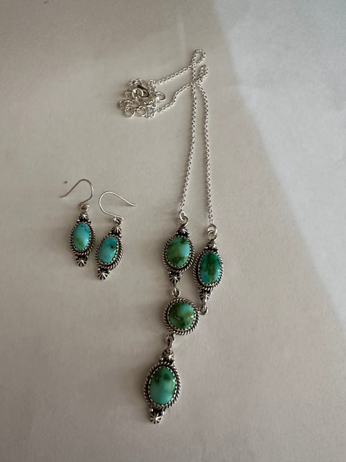 Handmade Sonoran Gold Turquoise & Sterling Silver Necklace Earrings Set Signed Nizhoni