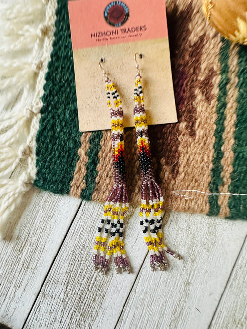 Navajo Handmade Multicolor Beaded Dangle Earrings