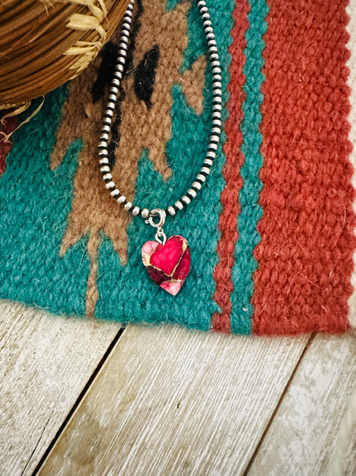 Navajo Hand Carved Rose Dahlia Heart Charm