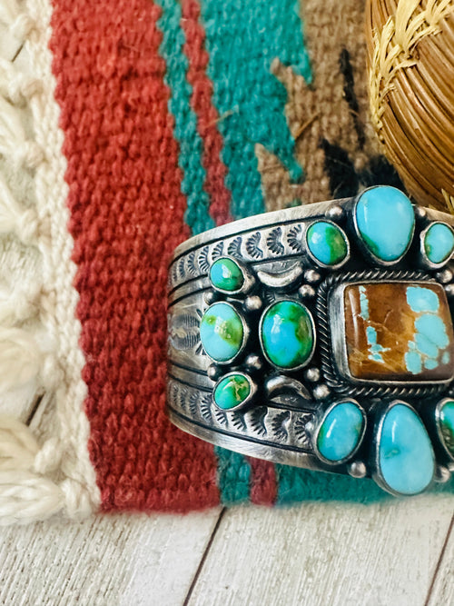Navajo Sterling Silver, Royston and Sonoran Turquoise Cuff Bracelet by Murphy Platero