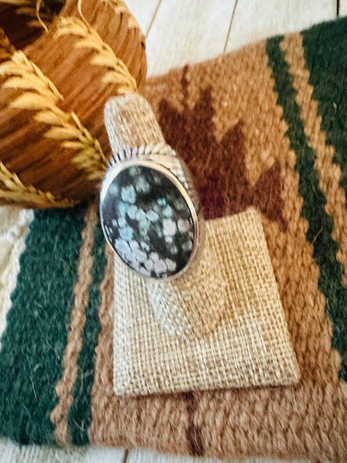 Old Pawn Navajo Sterling Silver & Kingman Web Turquoise Men’s Ring Size 7.5