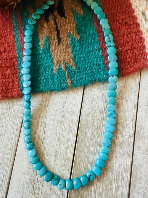 Navajo Turquoise & Sterling Silver 16” Beaded Necklace