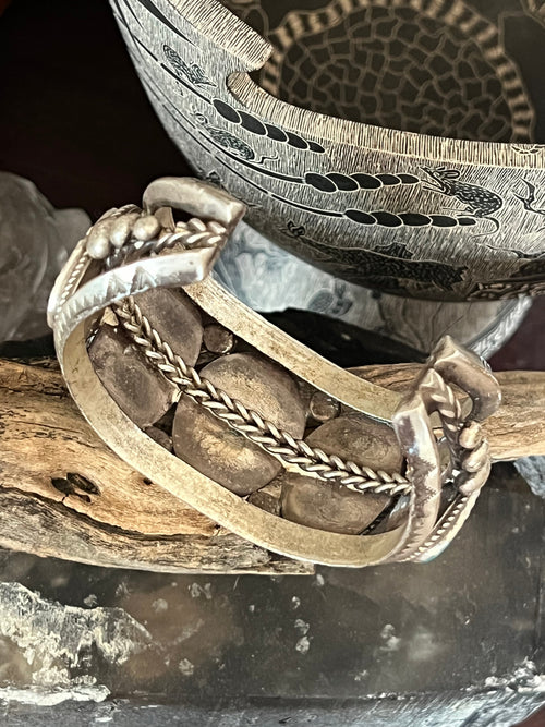 Old Pawn Navajo Sterling Silver and Natural Sleeping Beauty Turquoise Cuff Bracelet, Signed D