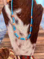 Handcrafted Turquoise, Spiny & Sterling Silver Pearl 22” Beaded Necklace