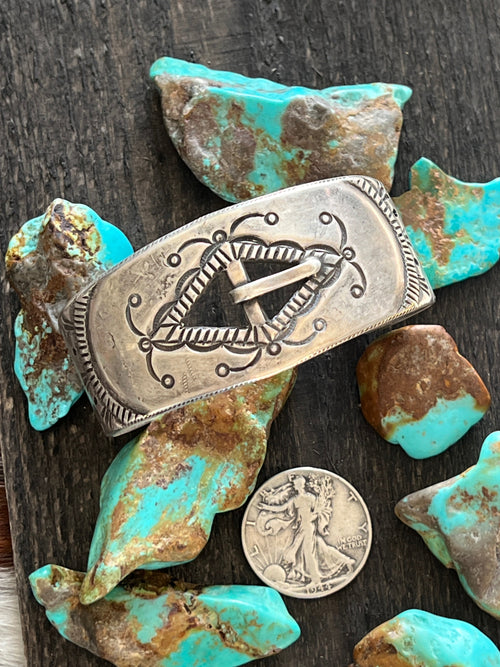 Hand Forged Old Pawn Sterling Silver Ingot Cuff Bracelet by Santa Fe Artist, Buffalo: The Buckle