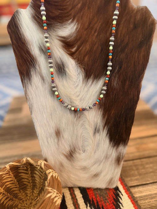 Handcrafted Multi Stone & Sterling Silver 18” Beaded Necklace