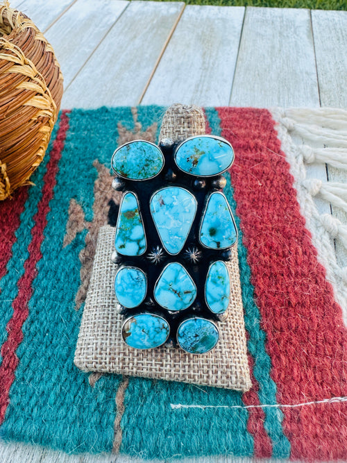 Old Pawn Handcrafted Turquoise & Sterling Silver Cluster Ring Size 9 by Travis James