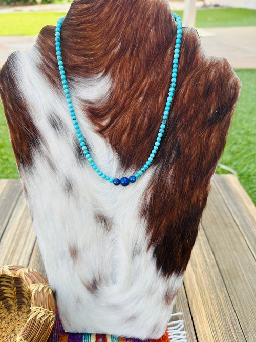Handcrafted Turquoise & Lapis 16” Beaded Necklace
