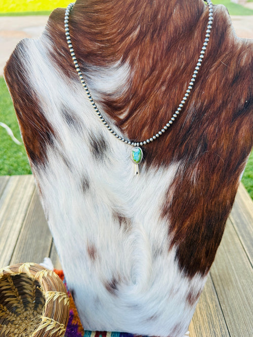 Handcrafted Turquoise & Sterling Silver Beaded Blossom Necklace