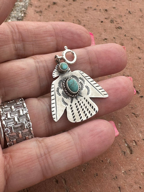 Sterling Silver and Two Stone Turquoise Nizhoni Thunderbird Charm