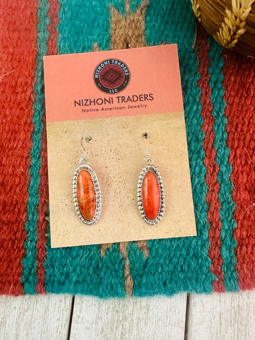 Navajo Sterling Silver Apple Coral Dangle Earrings