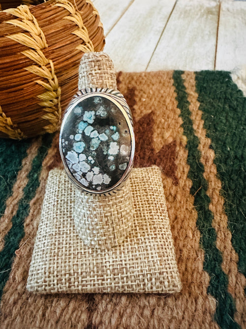 Old Pawn Navajo Sterling Silver & Kingman Web Turquoise Men’s Ring Size 7.5