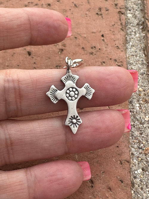 Sterling Silver Hand Stamped Cross Charm