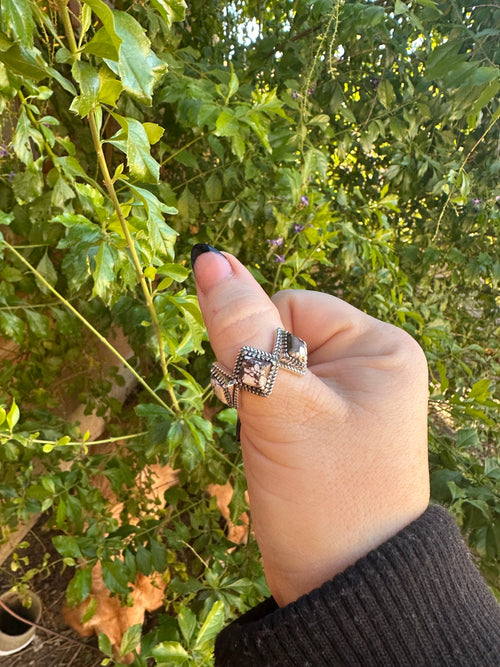 Handmade Wild Horse And Sterling Silver Diamond Shape Adjustable Ring