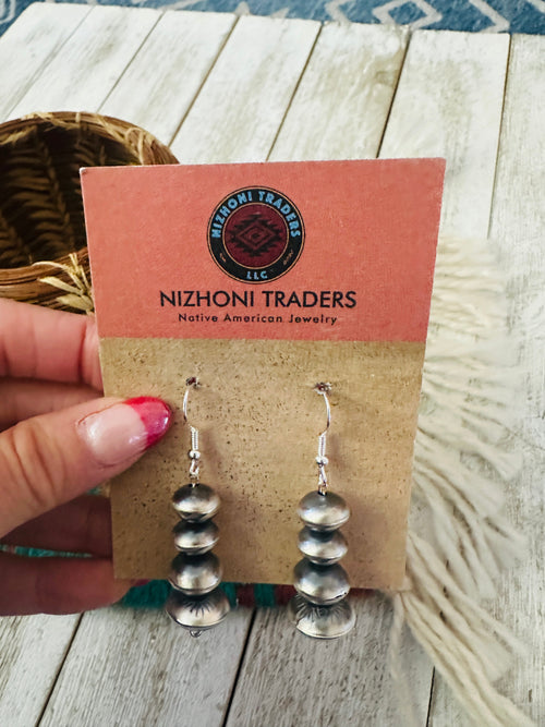 Navajo Sterling Silver Pearl Beaded Dangle Earrings